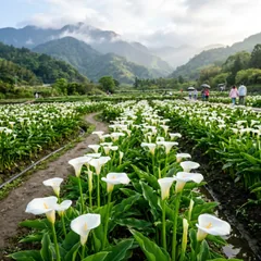 台北陽明山竹子湖的白色海芋，花田裡一支支挺立