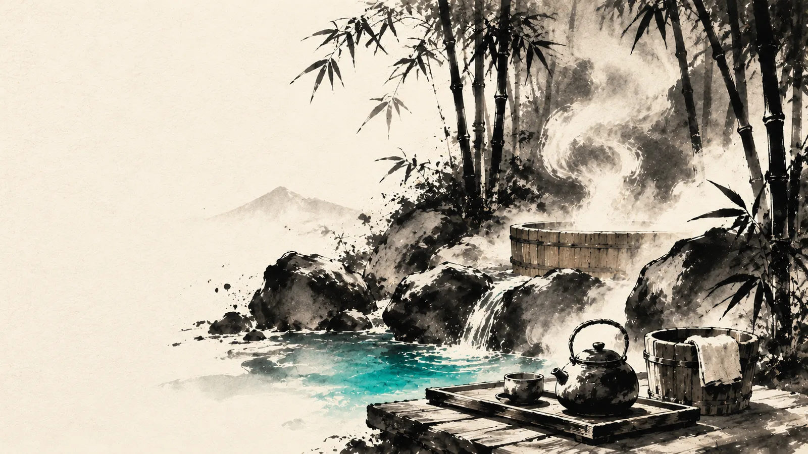 溫泉療癒型社畜結果卡：泡湯放鬆插畫